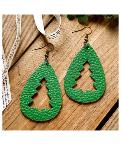 Leather Teardrop Christmas Tree Earrings for Women Girls Multiple Lightweight Big Statement Dangle Drop Hook Stud Nickle Free...