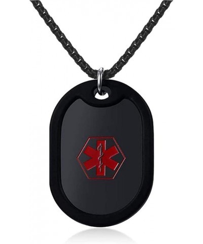 MZZJ Free Engraving Medical Alert ID Military Army Round Large Dog Tag with Black Silence Necklace High Polish Stainless Stee...