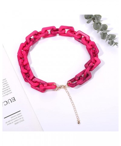 Chain Link Necklace For Woman Acrylic Resin Chain Necklace Statement Chunky Chain Collar Necklace Pink $9.17 Necklaces