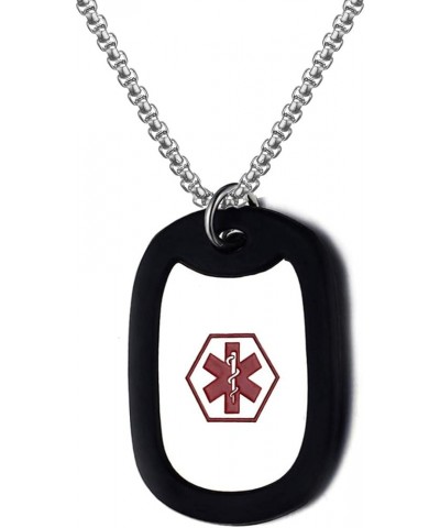 MZZJ Free Engraving Medical Alert ID Military Army Round Large Dog Tag with Black Silence Necklace High Polish Stainless Stee...