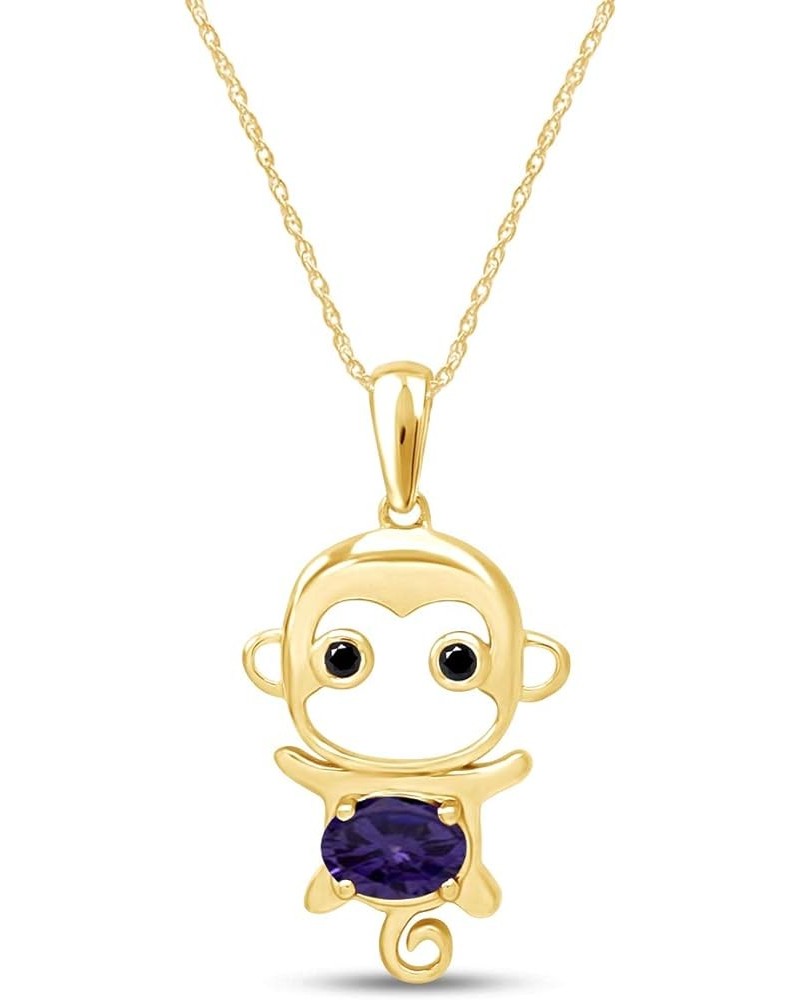 Simulated Gemstone Cute Monkey Animal Cartoon Pendant Necklace in 14K Yellow Gold Plated 925 Sterling Silver With 18 Inch Rop...