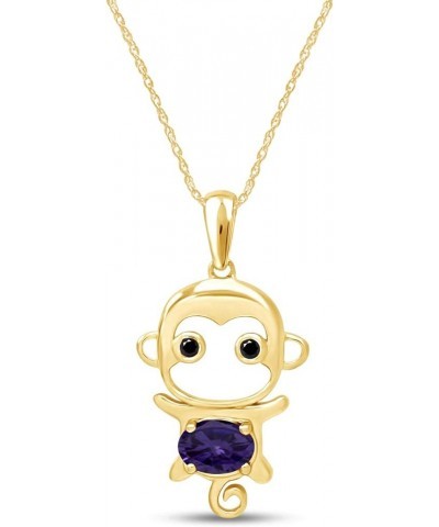 Simulated Gemstone Cute Monkey Animal Cartoon Pendant Necklace in 14K Yellow Gold Plated 925 Sterling Silver With 18 Inch Rop...