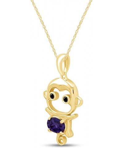 Simulated Gemstone Cute Monkey Animal Cartoon Pendant Necklace in 14K Yellow Gold Plated 925 Sterling Silver With 18 Inch Rop...