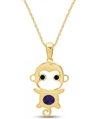 Simulated Gemstone Cute Monkey Animal Cartoon Pendant Necklace in 14K Yellow Gold Plated 925 Sterling Silver With 18 Inch Rop...