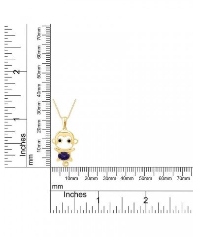 Simulated Gemstone Cute Monkey Animal Cartoon Pendant Necklace in 14K Yellow Gold Plated 925 Sterling Silver With 18 Inch Rop...