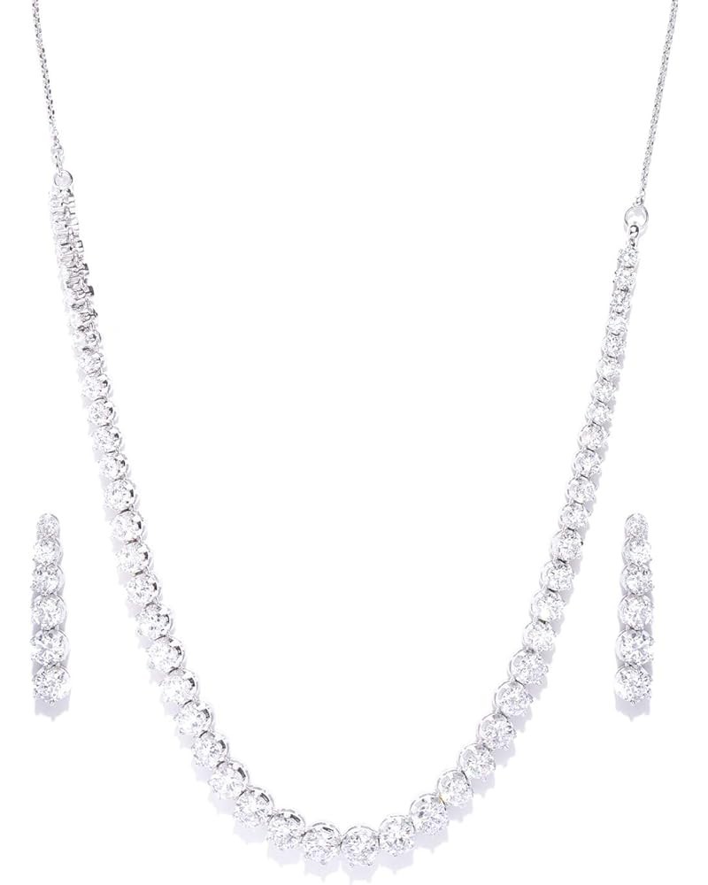 Women's American Diamond Silver Plated Ethnic Jewellery Set Style2 $23.38 Jewelry Sets