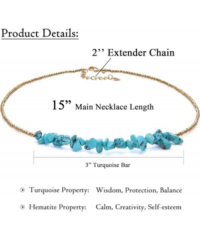 Turquoise Choker Necklace Gold Hematite Beaded Tiny Dainty Minimalist Jewelry for Women 15'' B Blue-greenTurquoise & Hematite...