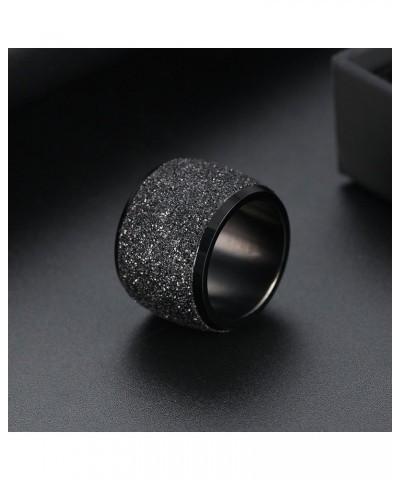 Women's Stainless Steel Ring Shiny Sequins Pave Sandblast Wide Wedding Band Silver, Rose, Gold, Black Black $10.63 Rings