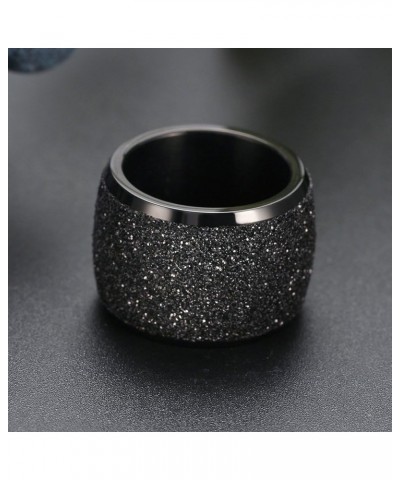 Women's Stainless Steel Ring Shiny Sequins Pave Sandblast Wide Wedding Band Silver, Rose, Gold, Black Black $10.63 Rings