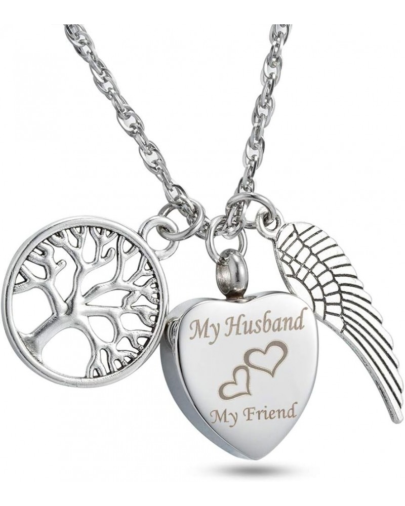 Tree of Life Charms Cremation Jewelry Heart Stamped Urn Pendant Family Love Keepsake Memorial Necklace for Ashes Husband non-...