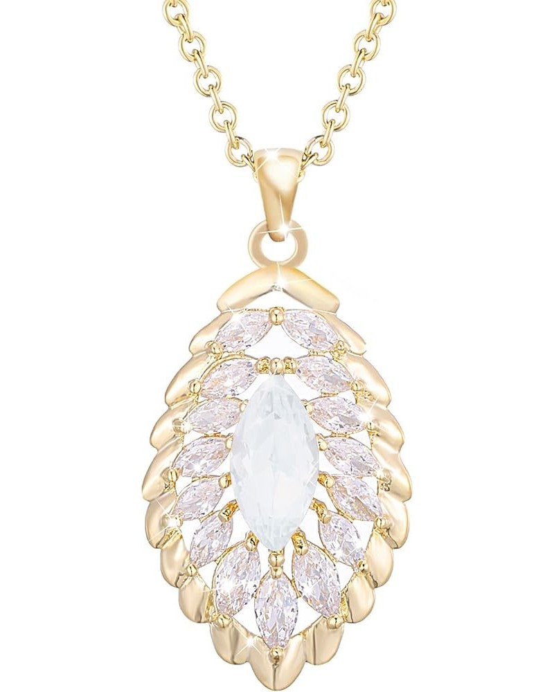 Oval Crystal Pendant Drop Dangle Necklaces for Women Glod Plated Costume Jewelry Oct-Opal-14K Gold $14.13 Necklaces