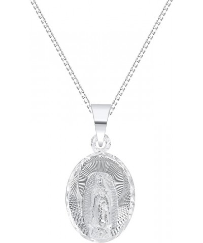 925 Sterling Silver Our Lady of Virgin Guadalupe Small Oval Medallion Pendant Charm with Box Chain Necklace Nickel Free 20" B...