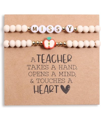 Personalized Teacher Appreciation Gifts Teacher Bracelet for Women, 2 Pcs Wood Beaded Bracelets Elastic Teacher Gifts, New Te...