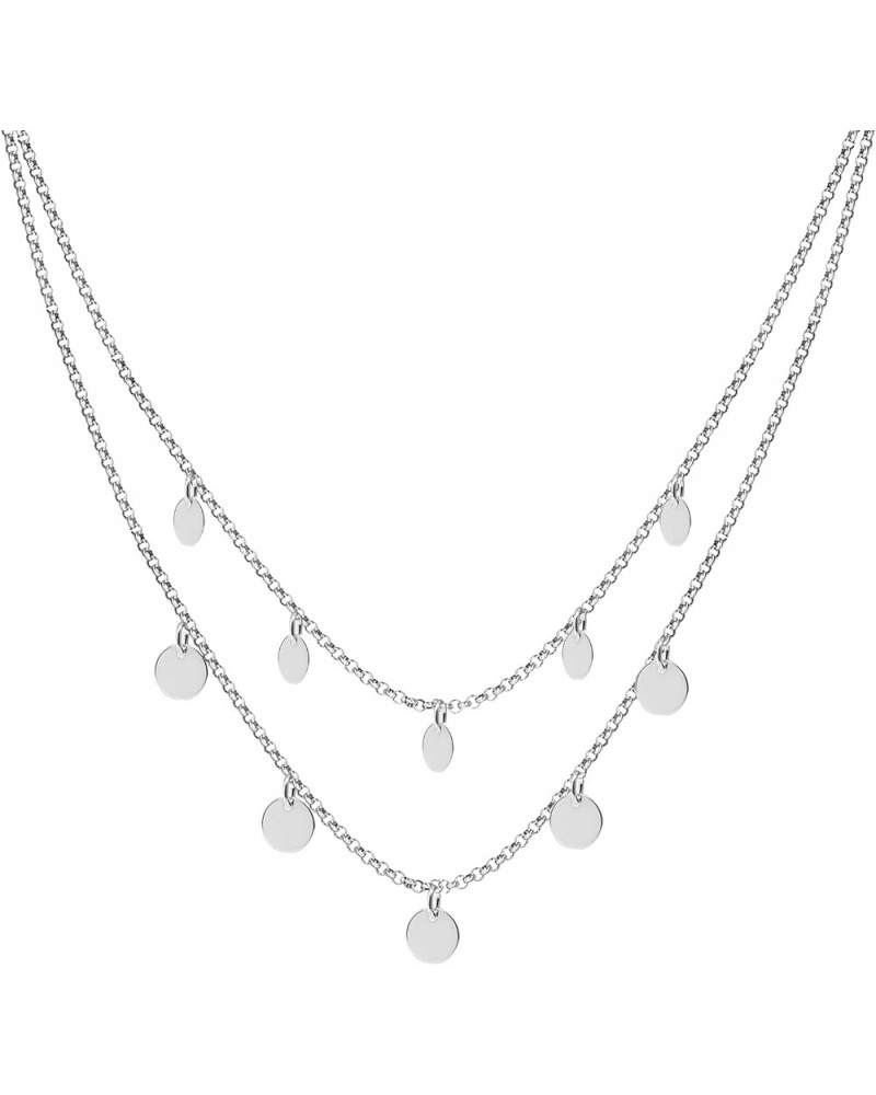 Italian Sterling Silver Layered Necklace Handmade Multi Row Layering Necklaces for Women Disc Layered $14.00 Necklaces