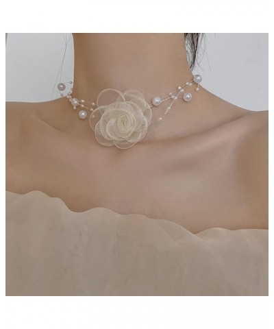 Boho Flower Pearl Choker Necklace for Floral Choker,Women Dainty Pearl Beaded Chain Collar Necklace Flower Necklace for Teen ...