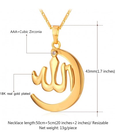 Allah Pendant Necklace with Chain Platinum / 18K Gold Plated Muslim Jewelry Islamic Pendant 02.Gold Crescent $10.79 Necklaces