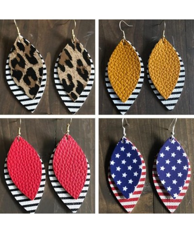 Boho Leather Earrings for Women Girls Layered Teardrop Leather Earrings American Flag Sequin Leopard Leather Drop Earrings Li...