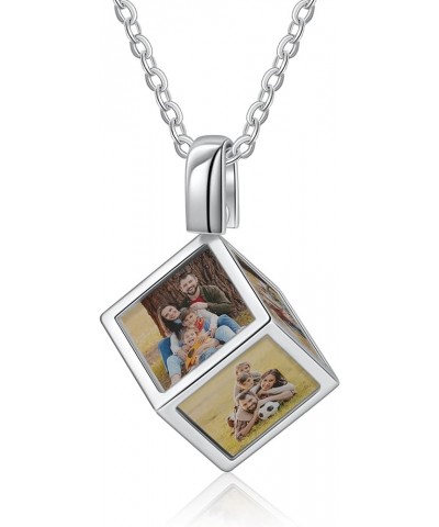 Personalized Photo Necklace for Women Six Sided Engraved Picture Pendant Necklace Memory Jewelry Gift for Mother Father Silve...