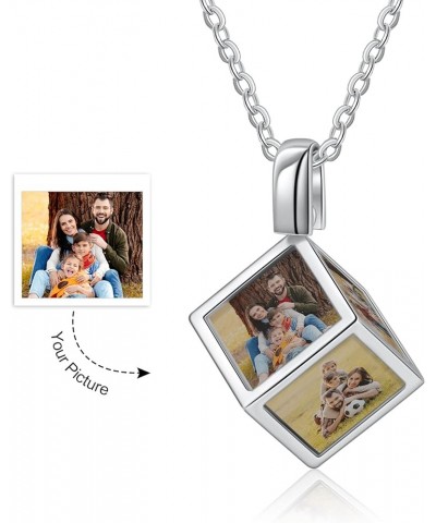 Personalized Photo Necklace for Women Six Sided Engraved Picture Pendant Necklace Memory Jewelry Gift for Mother Father Silve...