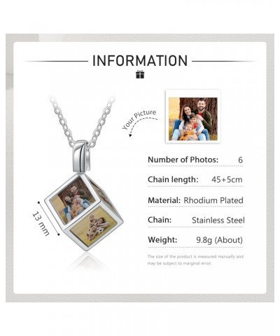 Personalized Photo Necklace for Women Six Sided Engraved Picture Pendant Necklace Memory Jewelry Gift for Mother Father Silve...