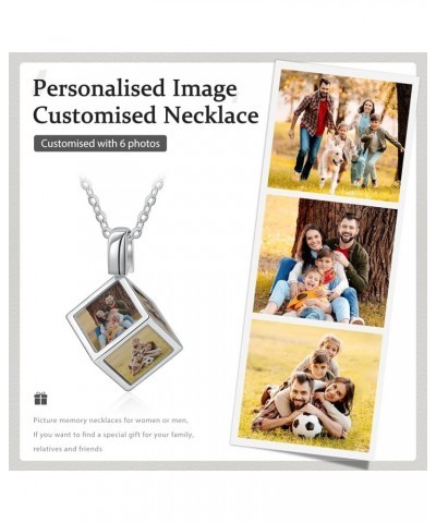 Personalized Photo Necklace for Women Six Sided Engraved Picture Pendant Necklace Memory Jewelry Gift for Mother Father Silve...