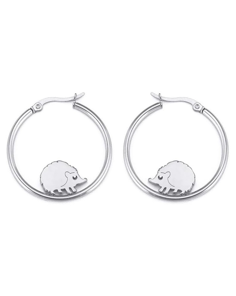 Cute Hedgehog Hoop Earrings for Women Girls Dainty Stainless Steel Silver Gold Animal Huggie Hoops Hypoallergenic Round Hoope...