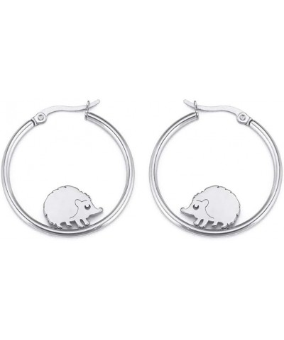 Cute Hedgehog Hoop Earrings for Women Girls Dainty Stainless Steel Silver Gold Animal Huggie Hoops Hypoallergenic Round Hoope...