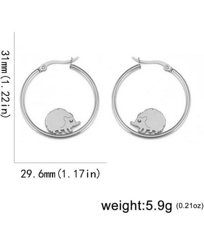 Cute Hedgehog Hoop Earrings for Women Girls Dainty Stainless Steel Silver Gold Animal Huggie Hoops Hypoallergenic Round Hoope...