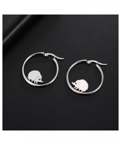 Cute Hedgehog Hoop Earrings for Women Girls Dainty Stainless Steel Silver Gold Animal Huggie Hoops Hypoallergenic Round Hoope...