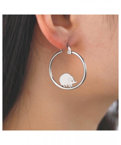 Cute Hedgehog Hoop Earrings for Women Girls Dainty Stainless Steel Silver Gold Animal Huggie Hoops Hypoallergenic Round Hoope...