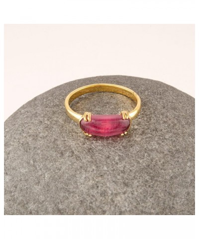 Pink Tourmaline Ring, 13x5mm Oval Shape Gemstone Ring, Double Prong Ring, Minimalist Ring, Gold Plated Solid Silver Ring, Gif...