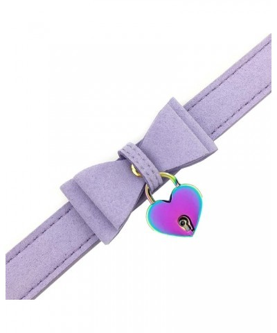 PU Leather Bow Collar Necklace Choker with Bell Cat Cosplay Kitty Necklace Choker Collar for Women U2-Purple-Colorful lock $1...