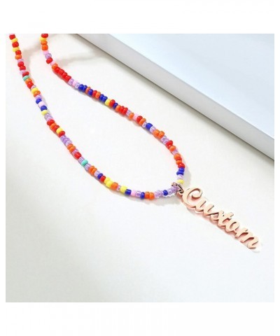 Custom Rainbow Beads Necklace with Name/Initial Letter, Personalized Bohemian Choker Necklaces with Adjustable Chain VSCO Jew...