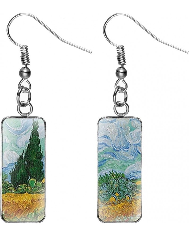 Abstract Van Gogh Painting Art Earrings for Women Teen Girls Rectangle Creative Classic Starry Night Sunflower Self-portraits...