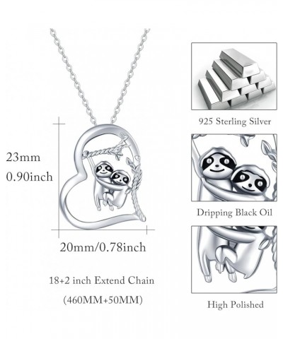 Sloth/Panda Necklace Animal Necklace 925 Sterling Silver Animal Heart Pendant Necklace Jewelry for Women Mom Girls Sloth-Silv...