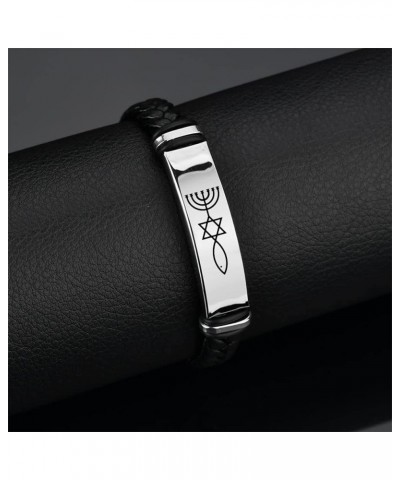 Stainless Steel Messianic Jewish Star of David Menorah Ichthys Christian Faith Symbol Gold Silver Tone Byzantine Chain Bracel...