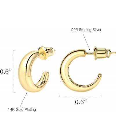 Small Hoop Earrings Hypoallergenic 14K Gold Plated Sterling Silver Post Samll Open Hoops Earrings for Women Girls A-14K Gold ...