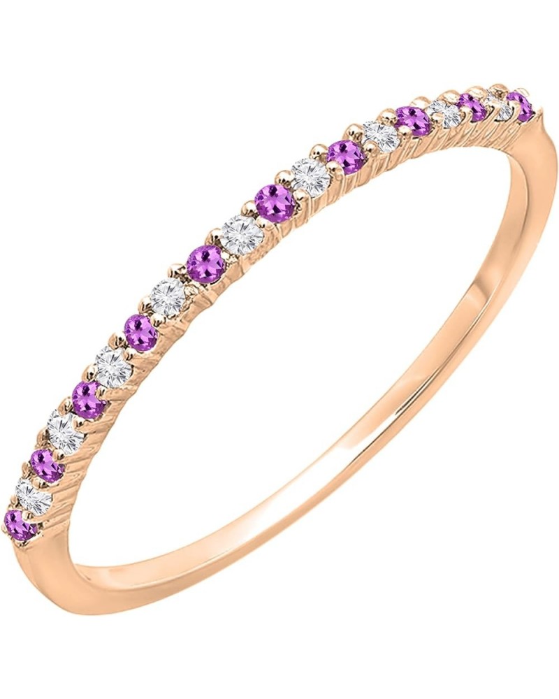 Round Amethyst & White Diamond Ladies Stackable Thin Matching Wedding Band | Available in 10K/14K/18K Gold Ring Size 8 in 18K...