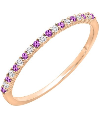 Round Amethyst & White Diamond Ladies Stackable Thin Matching Wedding Band | Available in 10K/14K/18K Gold Ring Size 8 in 18K...