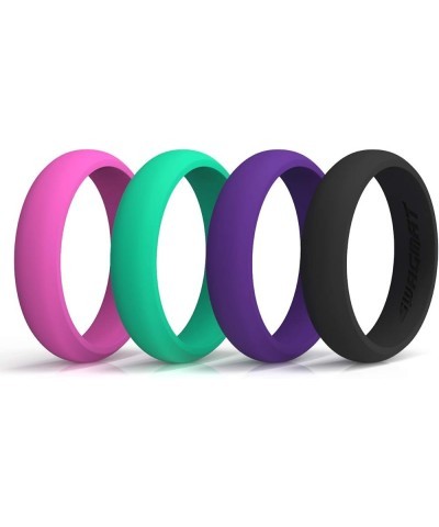 Women's Silicone Wedding Ring – 4 Ring Pack – Black, Boulder Gray, Seashell White, Royal Purple - 5.5 mm Width - 2 mm Thickne...