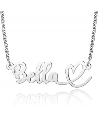 Heart Name Necklace Personalized Initial Stainless Steel Pendant Jewelry Christmas Gift Curb Chain 18 Bella $10.79 Necklaces