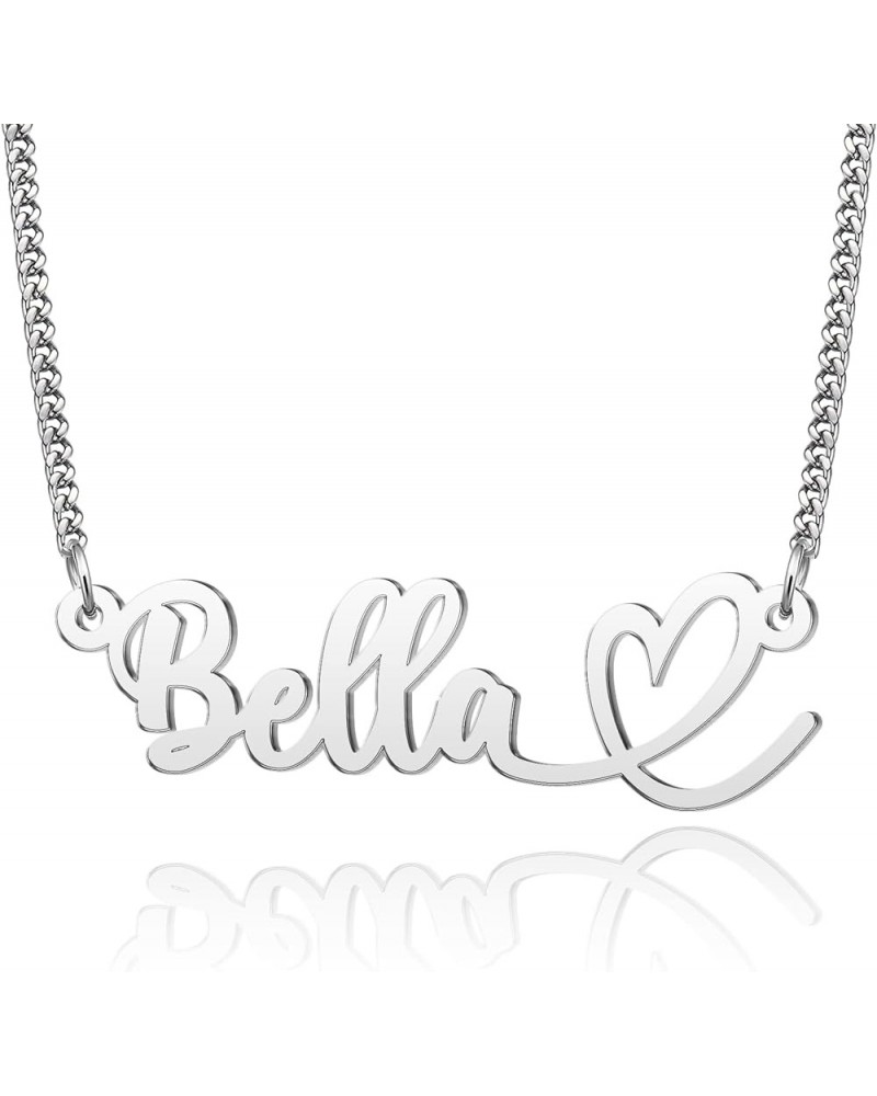 Heart Name Necklace Personalized Initial Stainless Steel Pendant Jewelry Christmas Gift Curb Chain 18 Bella $10.79 Necklaces