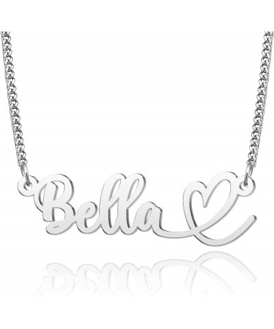 Heart Name Necklace Personalized Initial Stainless Steel Pendant Jewelry Christmas Gift Curb Chain 18 Bella $10.79 Necklaces