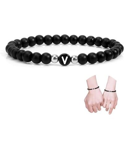 Initial Bracelets for Women Men Girls Couples, Black Onxy Letter A-Z Beads Bracelets for Women Bracelet-V $5.89 Bracelets