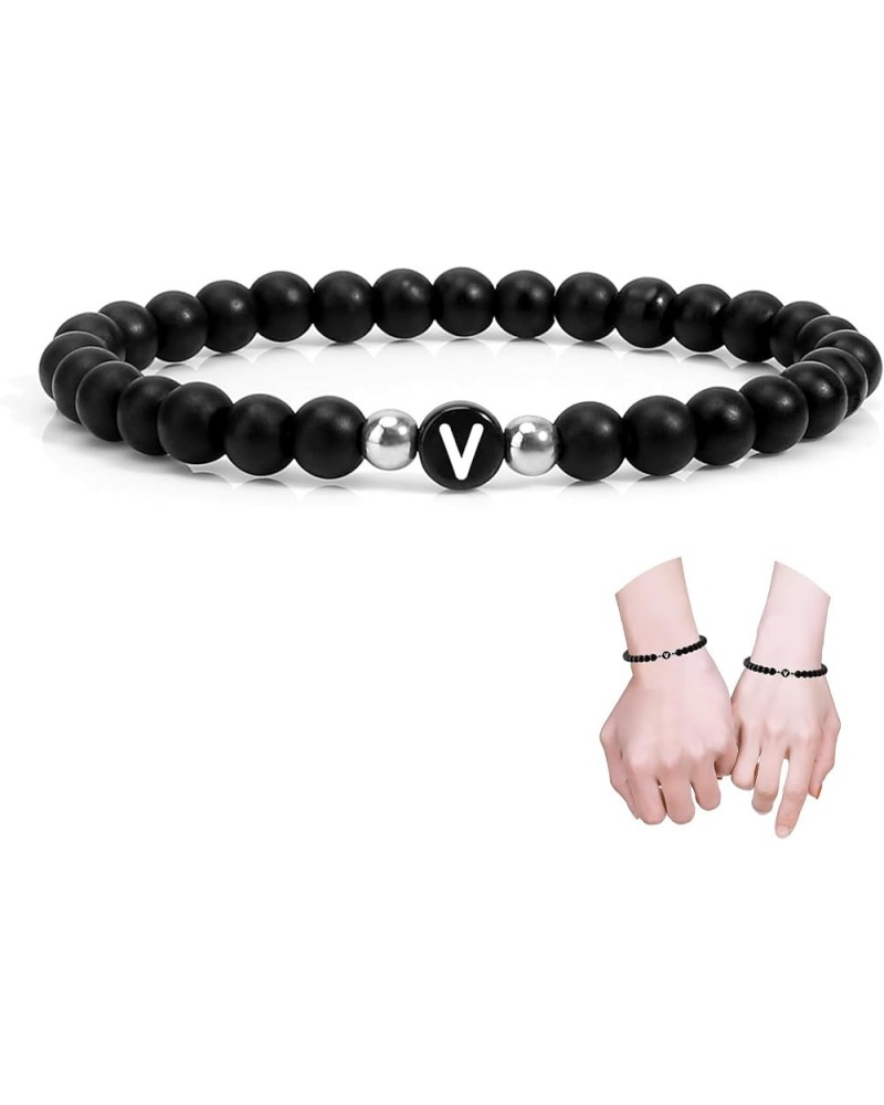 Initial Bracelets for Women Men Girls Couples, Black Onxy Letter A-Z Beads Bracelets for Women Bracelet-V $5.89 Bracelets