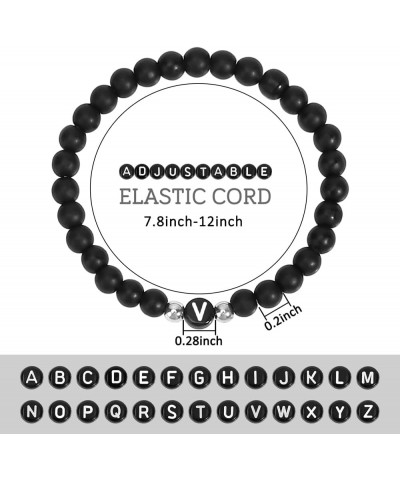 Initial Bracelets for Women Men Girls Couples, Black Onxy Letter A-Z Beads Bracelets for Women Bracelet-V $5.89 Bracelets