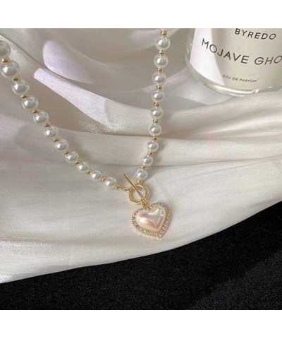 Sparkling Pearl Necklaces 6mm Faux Pearl Necklace 14K Gold Plated Heart Inmitation Pearl Necklace Fashion Accessories is Perf...