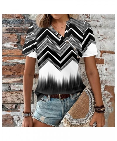 Short Sleeve Shirts for Women Trendy V Neck T Shirt Button Down Oversized Shirt Top Loose Printed Casual Pullover 3-black $4....