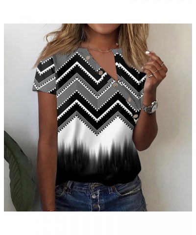 Short Sleeve Shirts for Women Trendy V Neck T Shirt Button Down Oversized Shirt Top Loose Printed Casual Pullover 3-black $4....