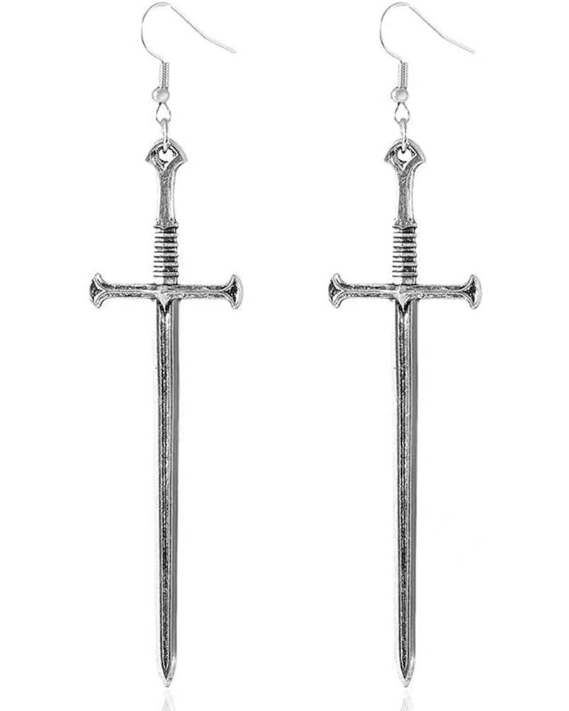 Halloween Sword Earrings for Women Vintage Dagger Earrings Gothic Long Sword Hook Earrings Silver Punk Style Sword Dangle Ear...